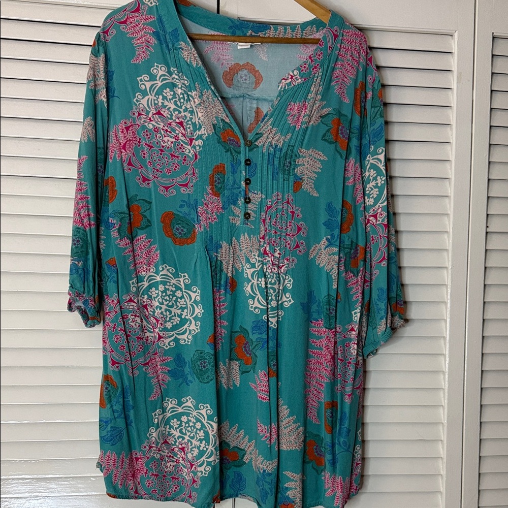 Loralette Teal and Pink Floral Tunic
